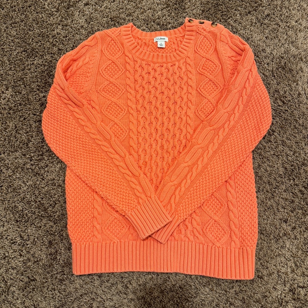L.L Bean WOMEN S DOUBLE L MIXED CABLE KNIT SWEATER CREWNECK Signature Orange‎